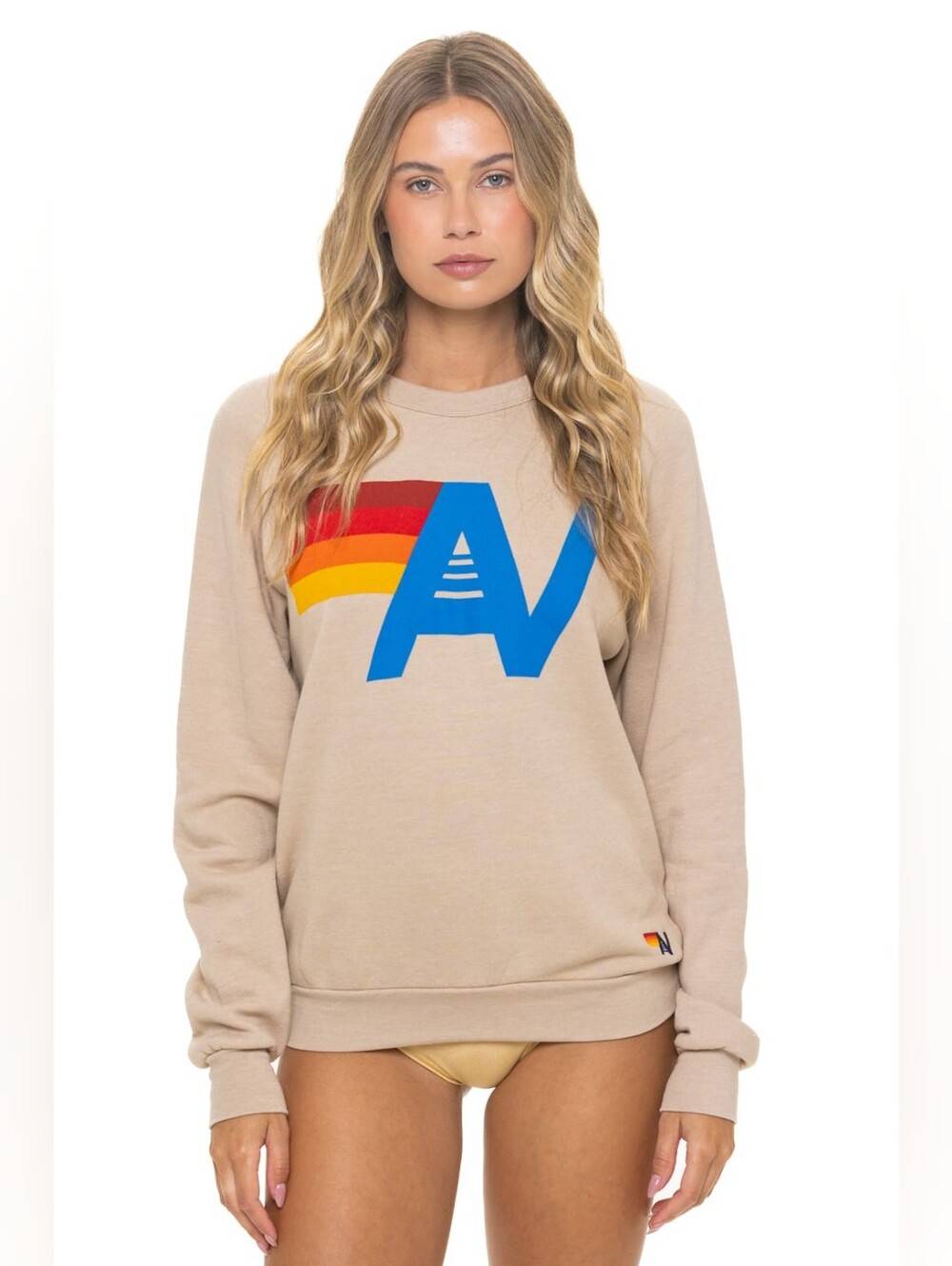 Aviator Nation Logo Relaxed Sweatshirt Sand XSmall